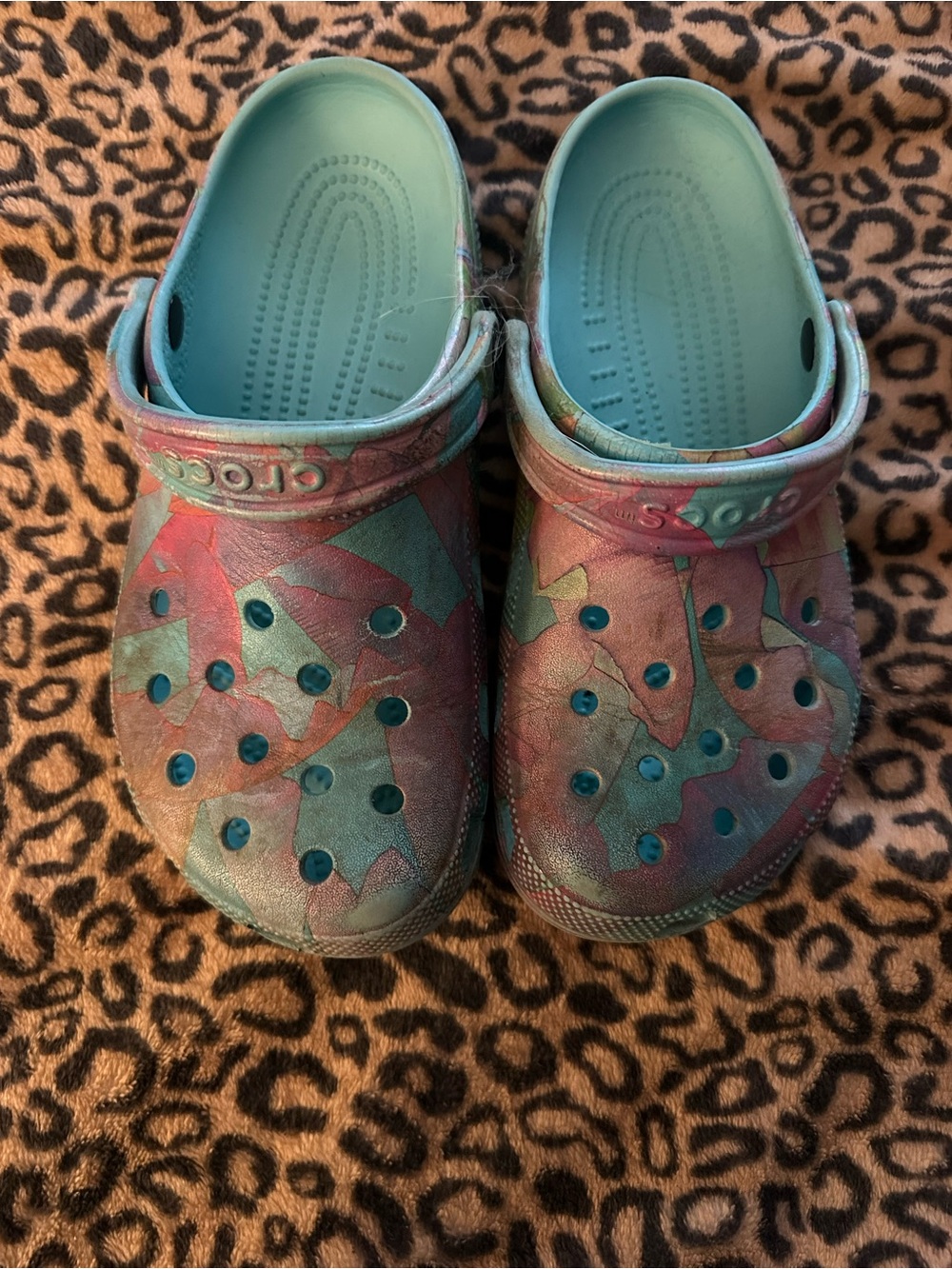 CROCS Teal and Pink Patterned Classic Clog